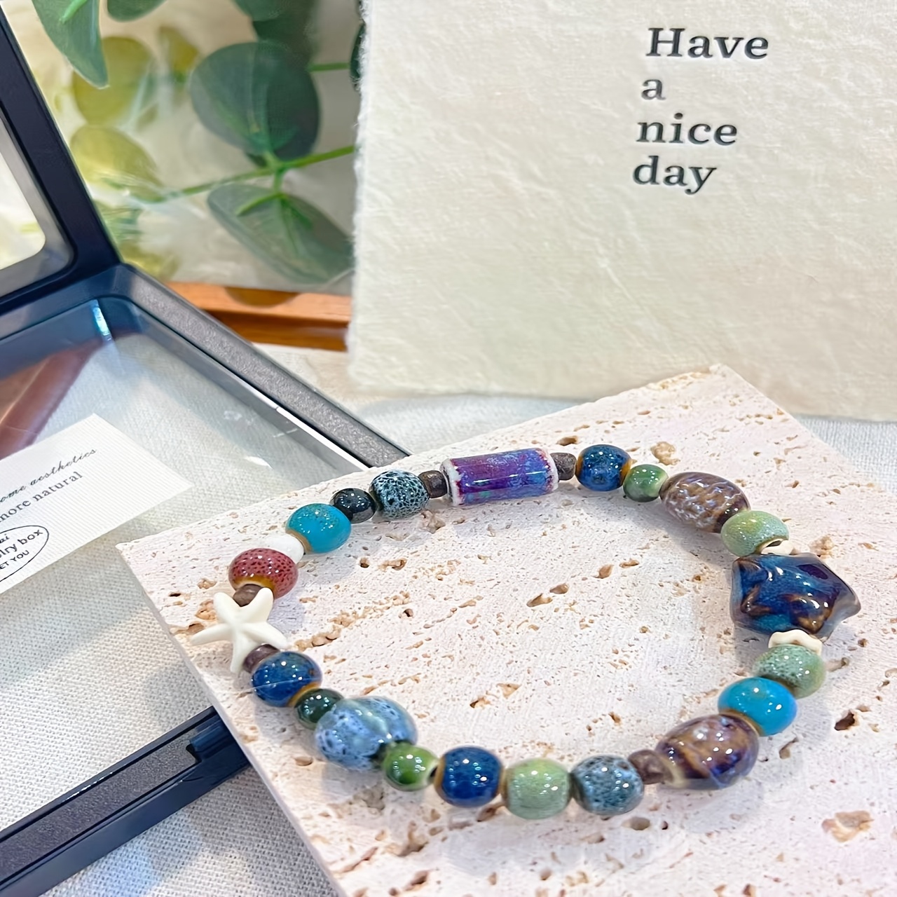 Dopamine-Colored Handmade Ceramic Bracelet, Bohemian Charm